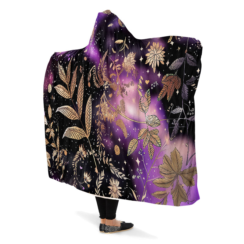 Galactic Bloom Hooded Blanket - Cozy and Warm Wrap-around Blanket with Vegan Fur Lining and Hood