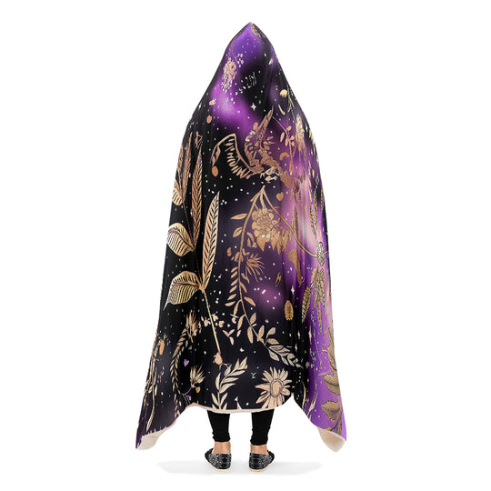 Galactic Bloom Hooded Blanket - Cozy and Warm Wrap-around Blanket with Vegan Fur Lining and Hood