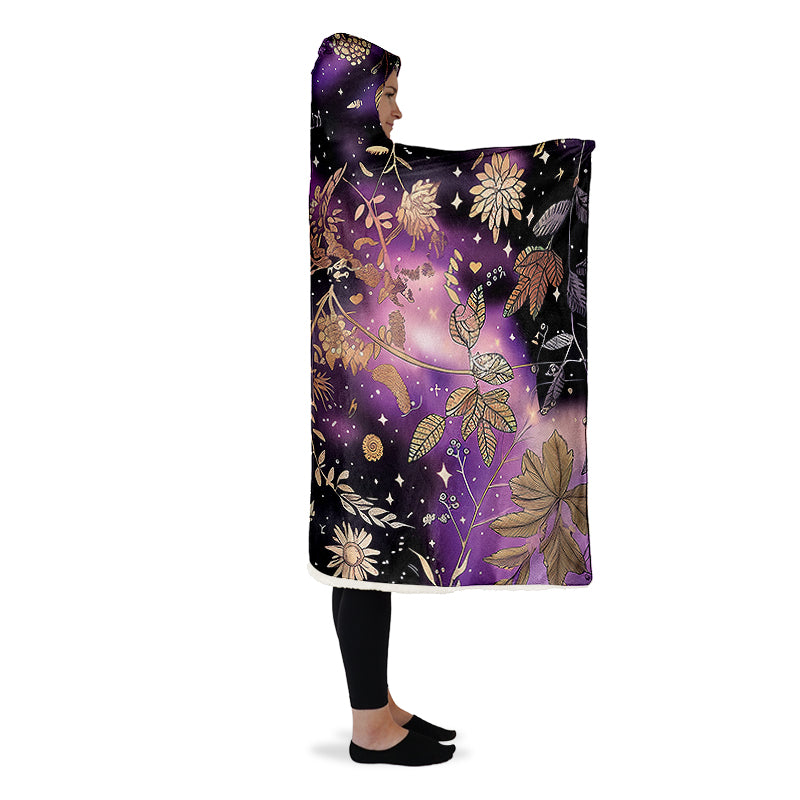 Galactic Bloom Hooded Blanket - Cozy and Warm Wrap-around Blanket with Vegan Fur Lining and Hood