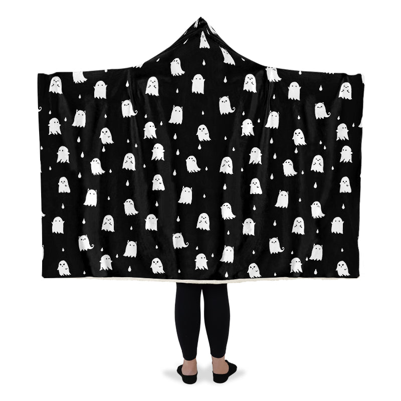 Ghost Party Hooded Blanket - Cozy and Warm Wrap-around Blanket with Vegan Fur Lining and Hood