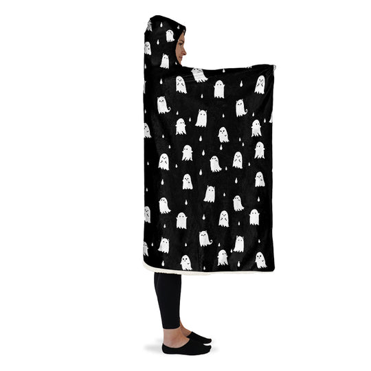 Ghost Party Hooded Blanket - Cozy and Warm Wrap-around Blanket with Vegan Fur Lining and Hood