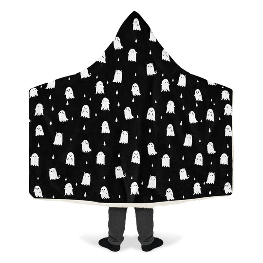 Ghost Party Hooded Blanket - Cozy and Warm Wrap-around Blanket with Vegan Fur Lining and Hood