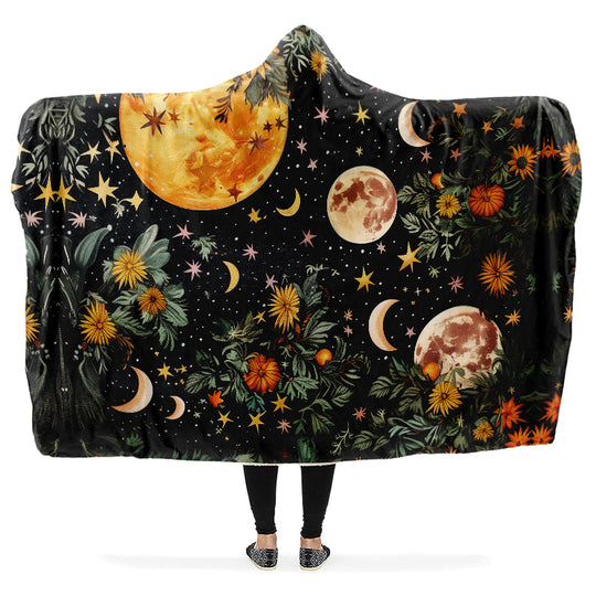 Lunar Meadow Hooded Blanket - Cozy and Warm Wrap-around Blanket with Vegan Fur Lining and Hood