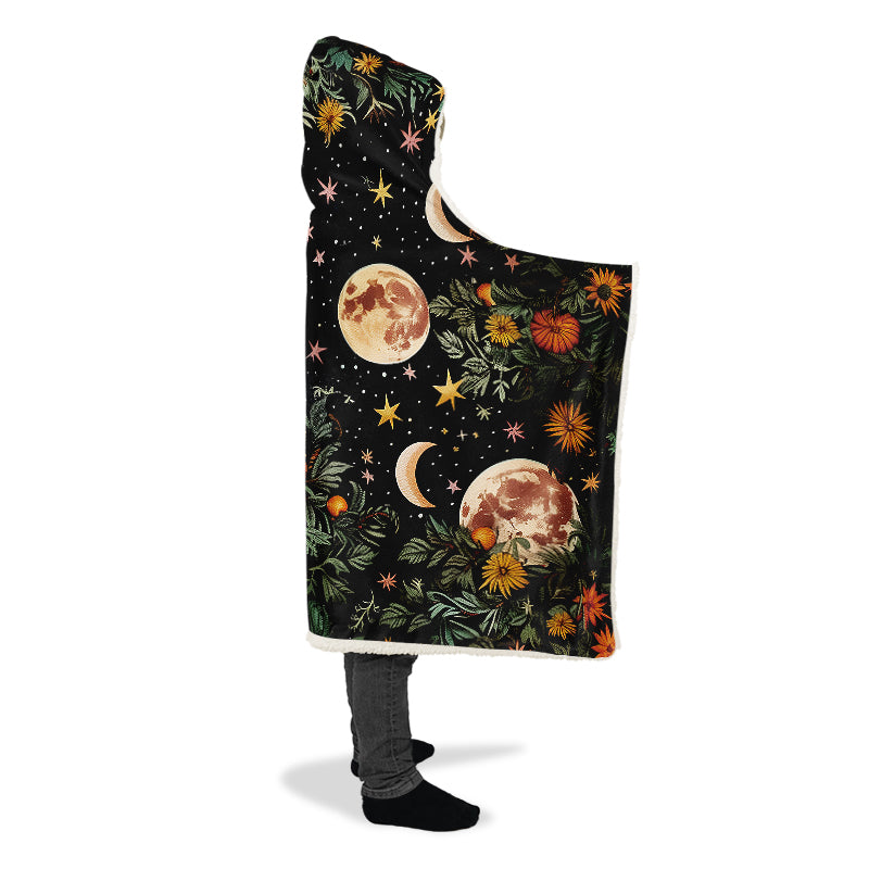 Lunar Meadow Hooded Blanket - Cozy and Warm Wrap-around Blanket with Vegan Fur Lining and Hood