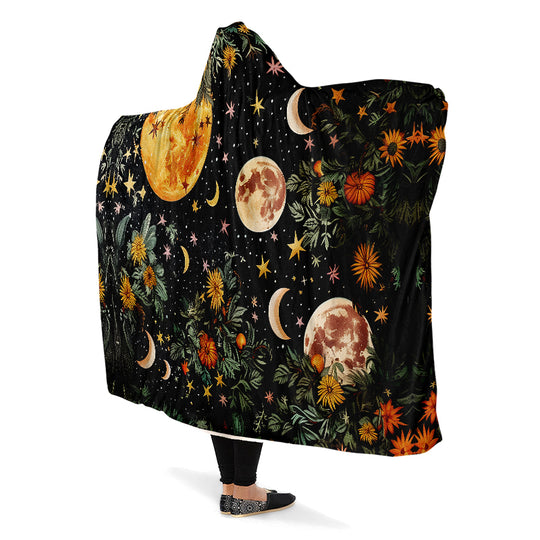 Lunar Meadow Hooded Blanket - Cozy and Warm Wrap-around Blanket with Vegan Fur Lining and Hood