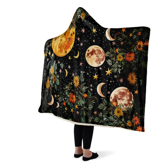 Lunar Meadow Hooded Blanket - Cozy and Warm Wrap-around Blanket with Vegan Fur Lining and Hood