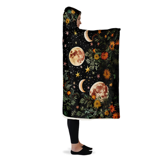 Lunar Meadow Hooded Blanket - Cozy and Warm Wrap-around Blanket with Vegan Fur Lining and Hood