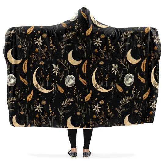 Moonlit Botanica Hooded Blanket - Cozy and Warm Wrap-around Blanket with Vegan Fur Lining and Hood