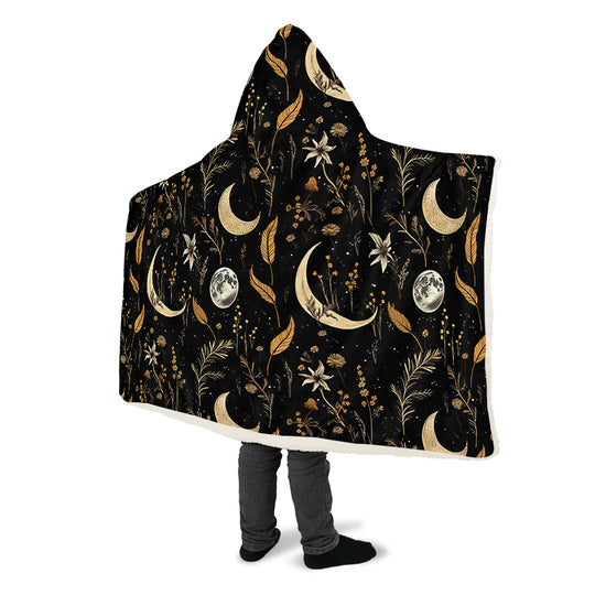 Moonlit Botanica Hooded Blanket - Cozy and Warm Wrap-around Blanket with Vegan Fur Lining and Hood