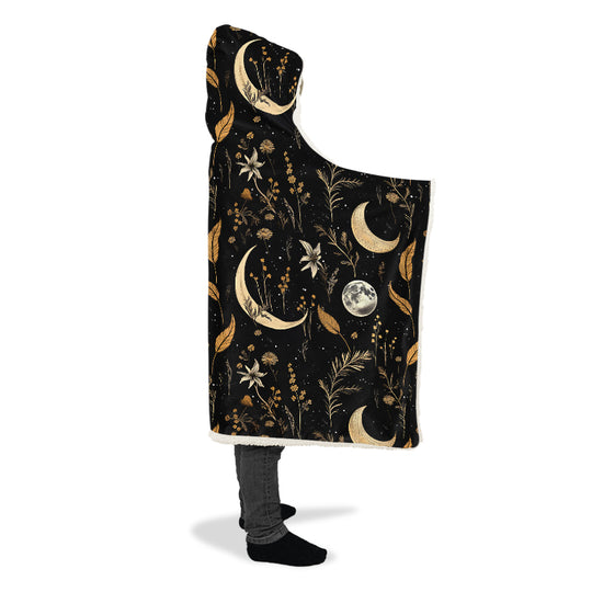 Moonlit Botanica Hooded Blanket - Cozy and Warm Wrap-around Blanket with Vegan Fur Lining and Hood