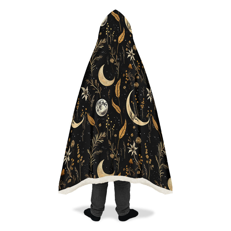 Moonlit Botanica Hooded Blanket - Cozy and Warm Wrap-around Blanket with Vegan Fur Lining and Hood