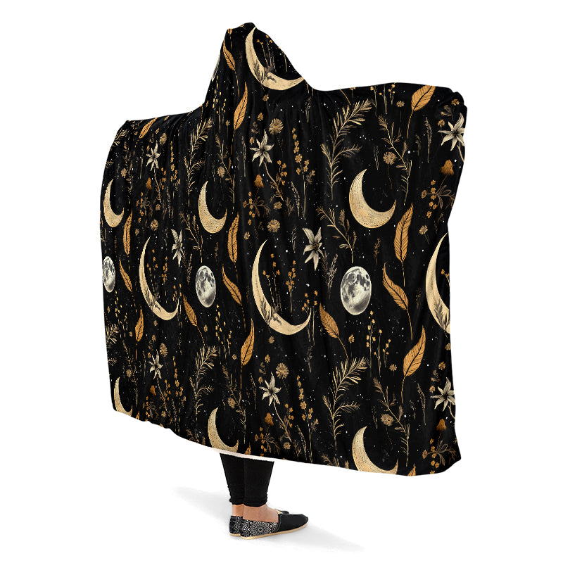 Moonlit Botanica Hooded Blanket - Cozy and Warm Wrap-around Blanket with Vegan Fur Lining and Hood