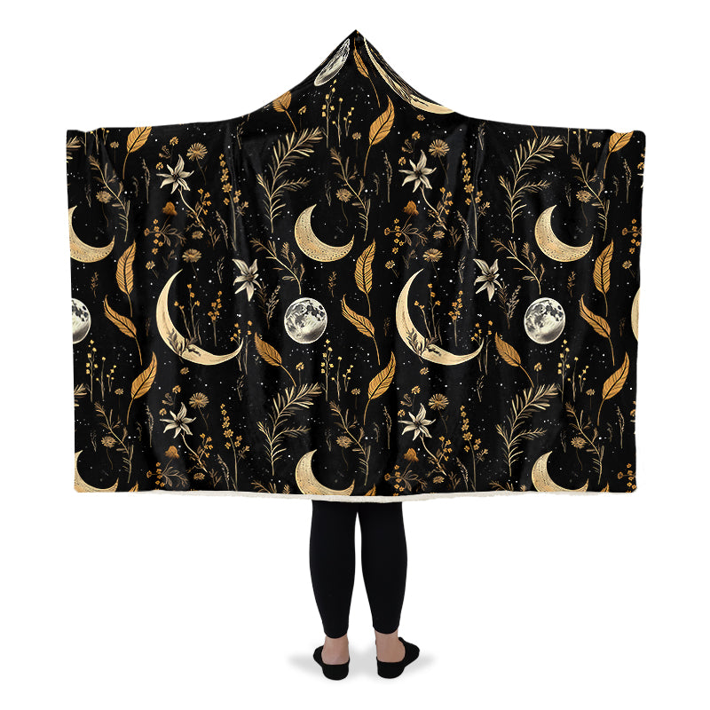 Moonlit Botanica Hooded Blanket - Cozy and Warm Wrap-around Blanket with Vegan Fur Lining and Hood