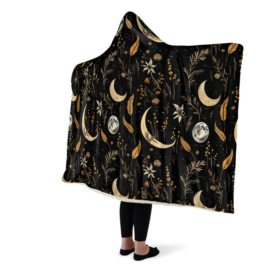 Moonlit Botanica Hooded Blanket - Cozy and Warm Wrap-around Blanket with Vegan Fur Lining and Hood