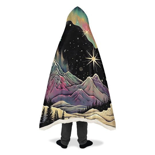 Northern Lights Hooded Blanket - Cozy and Warm Wrap-around Blanket with Vegan Fur Lining and Hood