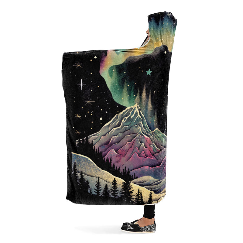 Northern Lights Hooded Blanket - Cozy and Warm Wrap-around Blanket with Vegan Fur Lining and Hood