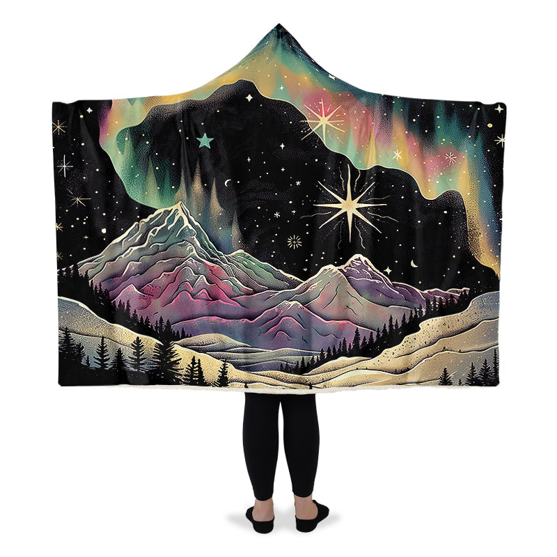 Northern Lights Hooded Blanket - Cozy and Warm Wrap-around Blanket with Vegan Fur Lining and Hood