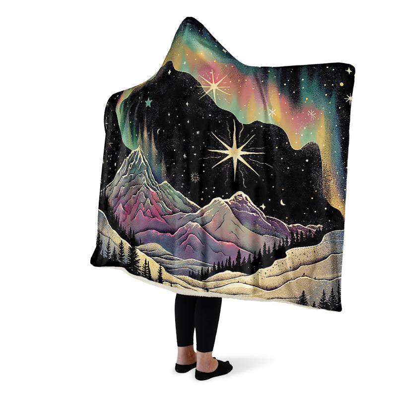 Northern Lights Hooded Blanket - Cozy and Warm Wrap-around Blanket with Vegan Fur Lining and Hood