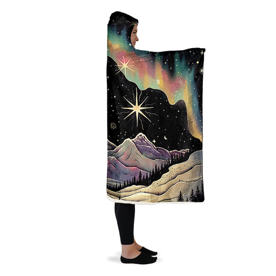 Northern Lights Hooded Blanket - Cozy and Warm Wrap-around Blanket with Vegan Fur Lining and Hood