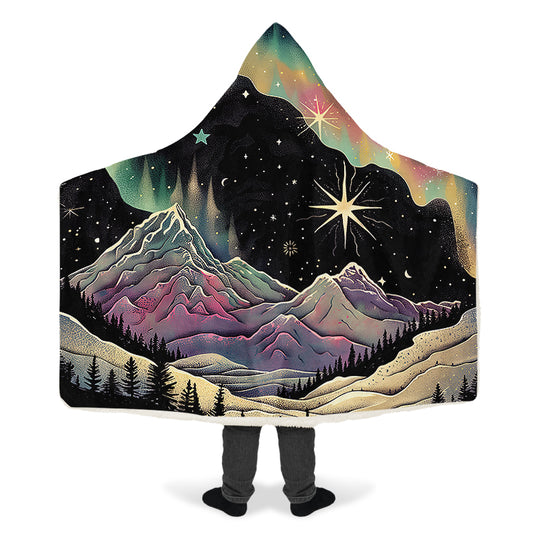 Northern Lights Hooded Blanket - Cozy and Warm Wrap-around Blanket with Vegan Fur Lining and Hood