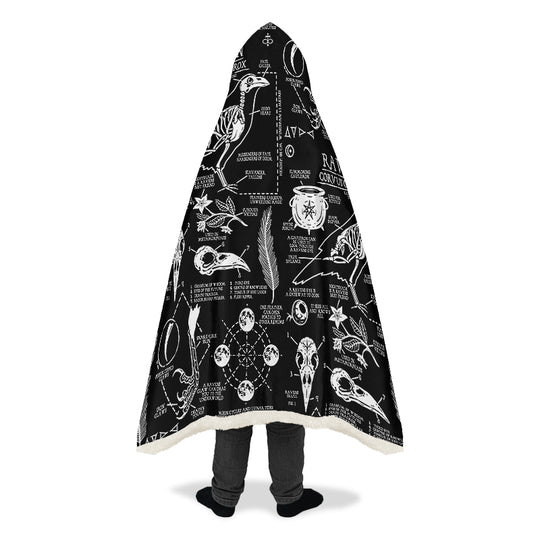 Raven Study Hooded Blanket - Cozy and Warm Wrap-around Blanket with Vegan Fur Lining and Hood