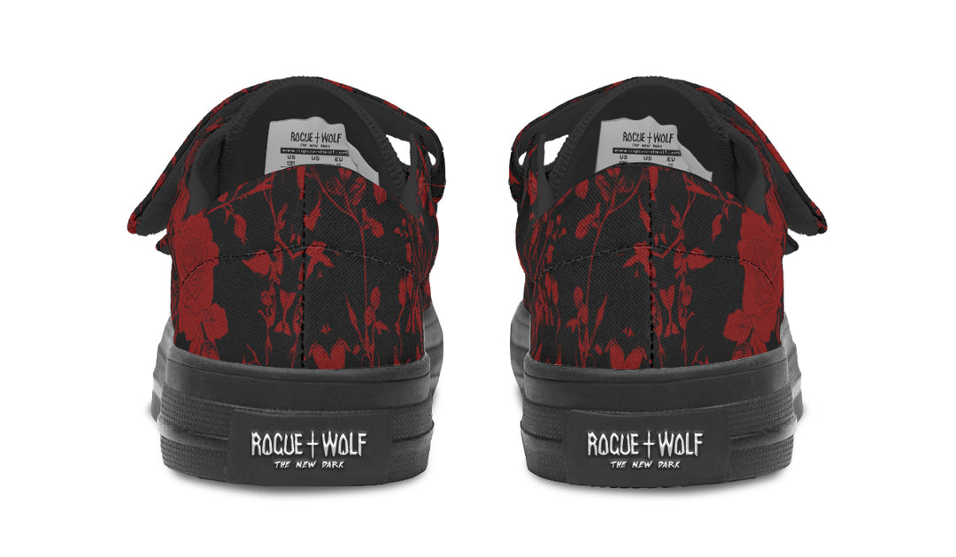 Blood Rose Romance Kids Low Tops - Easy Strap Canvas Kids Shoes with Durable Rubber Soles