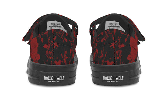 Blood Rose Romance Kids Low Tops - Easy Strap Canvas Kids Shoes with Durable Rubber Soles