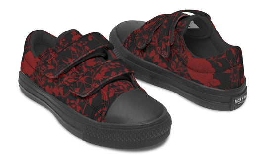 Blood Rose Romance Kids Low Tops - Easy Strap Canvas Kids Shoes with Durable Rubber Soles