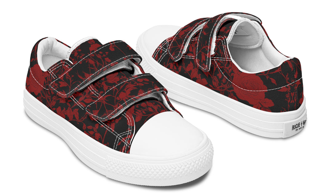 Blood Rose Romance Kids Low Tops - Easy Strap Canvas Kids Shoes with Durable Rubber Soles