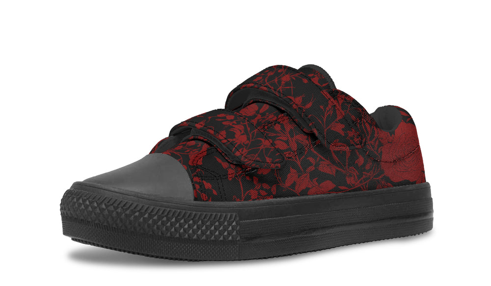 Blood Rose Romance Kids Low Tops - Easy Strap Canvas Kids Shoes with Durable Rubber Soles