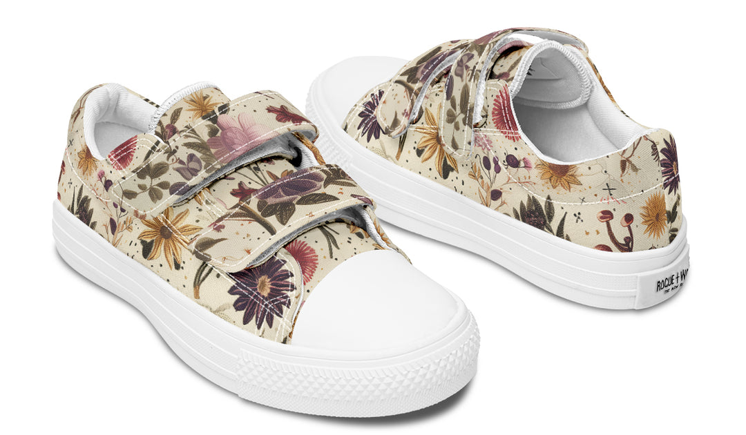 Enchanted Blossoms Kids Low Tops - Easy Strap Canvas Kids Shoes with Durable Rubber Soles