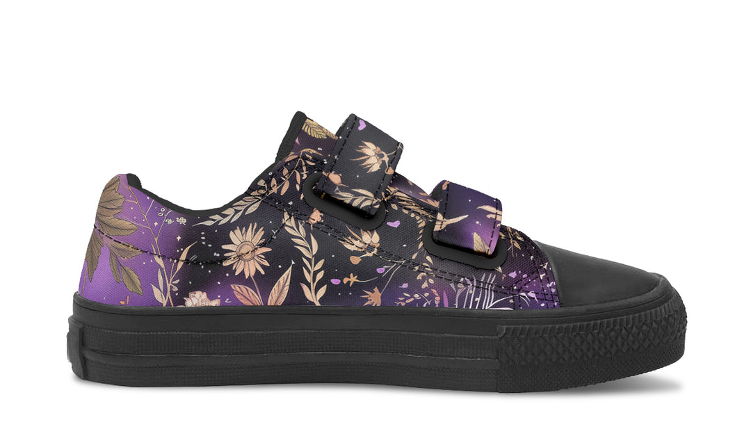 Galactic Bloom Kids Low Tops - Easy Strap Canvas Kids Shoes with Durable Rubber Soles