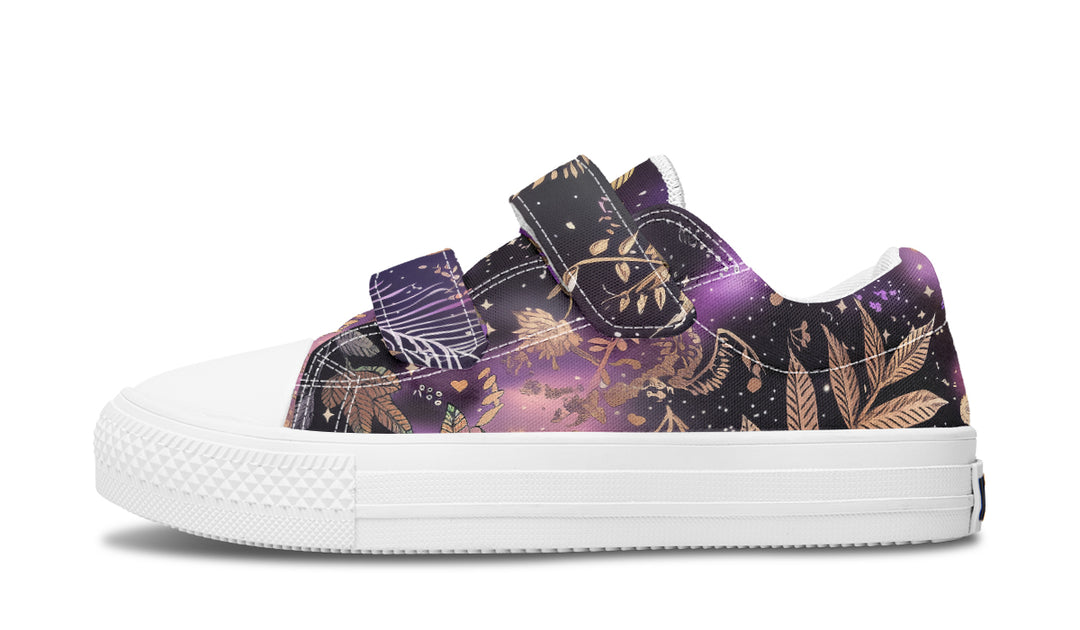 Galactic Bloom Kids Low Tops - Easy Strap Canvas Kids Shoes with Durable Rubber Soles