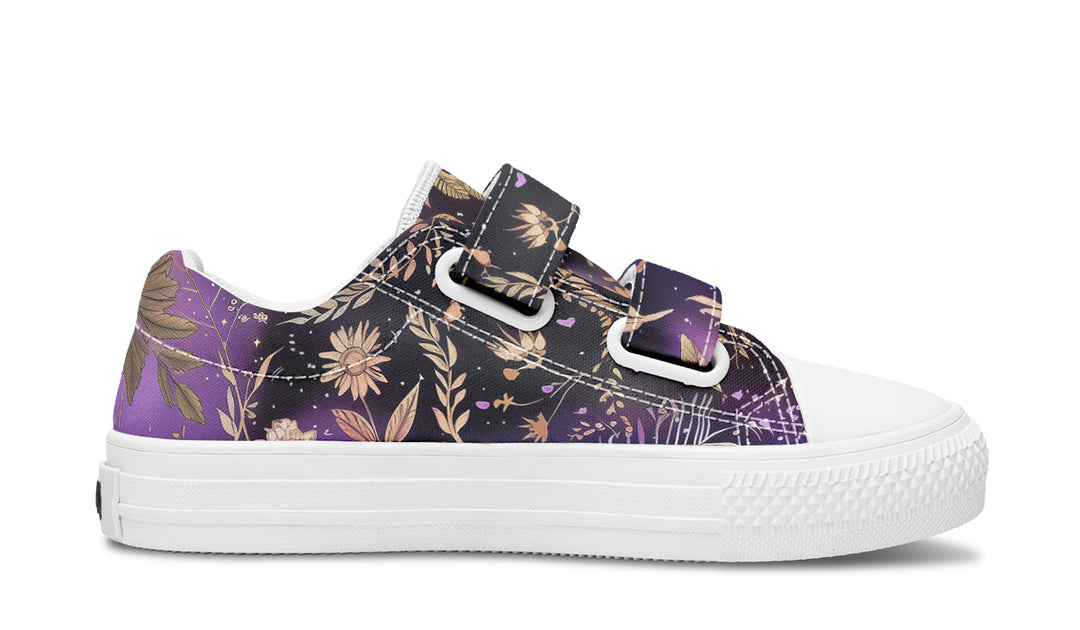 Galactic Bloom Kids Low Tops - Easy Strap Canvas Kids Shoes with Durable Rubber Soles