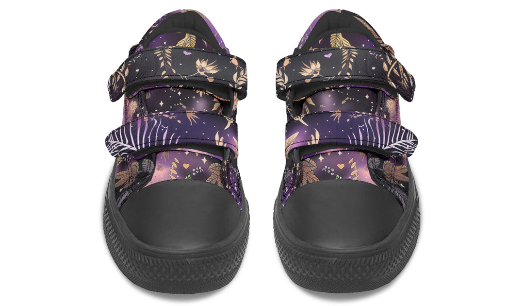 Galactic Bloom Kids Low Tops - Easy Strap Canvas Kids Shoes with Durable Rubber Soles