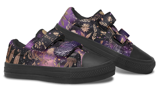 Galactic Bloom Kids Low Tops - Easy Strap Canvas Kids Shoes with Durable Rubber Soles