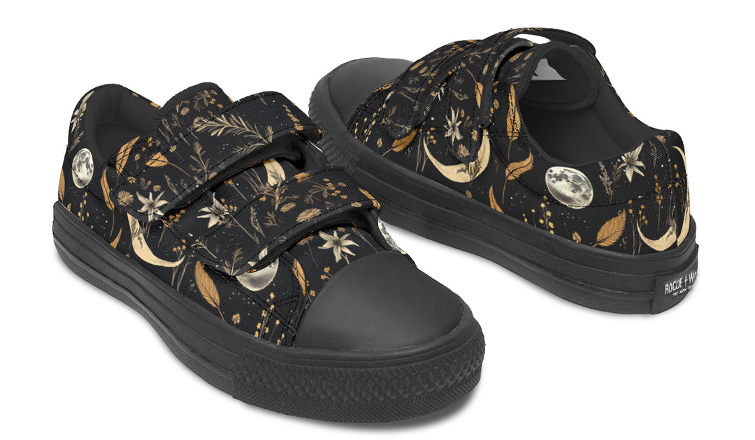 Moonlit Botanica Kids Low Tops - Easy Strap Canvas Kids Shoes with Durable Rubber Soles