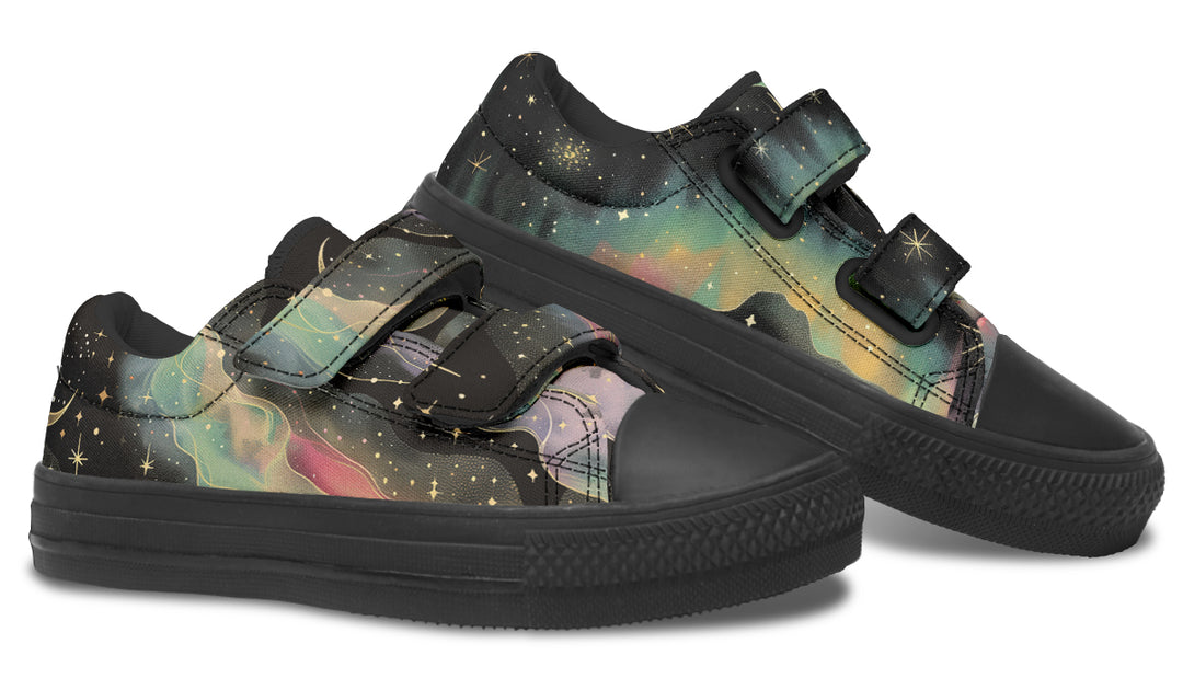 Northern Lights Kids Low Tops - Easy Strap Canvas Kids Shoes with Durable Rubber Soles