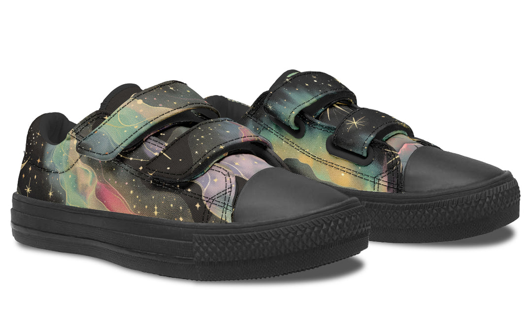 Northern Lights Kids Low Tops - Easy Strap Canvas Kids Shoes with Durable Rubber Soles