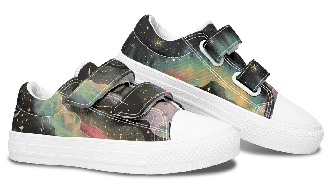 Northern Lights Kids Low Tops - Easy Strap Canvas Kids Shoes with Durable Rubber Soles