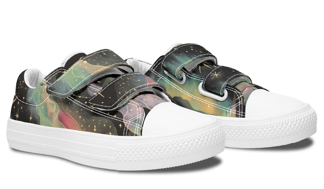 Northern Lights Kids Low Tops - Easy Strap Canvas Kids Shoes with Durable Rubber Soles