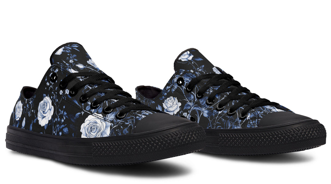 Blue Rose Romance Low Tops - Classic Premium Canvas Shoes with Comfortable and Durable Soles