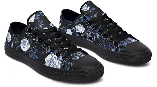 Blue Rose Romance Low Tops - Classic Premium Canvas Shoes with Comfortable and Durable Soles