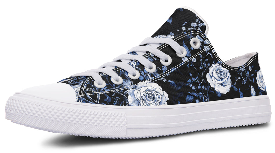 Blue Rose Romance Low Tops - Classic Premium Canvas Shoes with Comfortable and Durable Soles