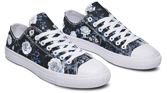 Blue Rose Romance Low Tops - Classic Premium Canvas Shoes with Comfortable and Durable Soles