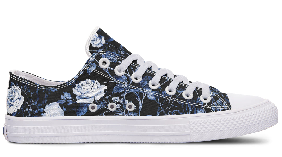 Blue Rose Romance Low Tops - Classic Premium Canvas Shoes with Comfortable and Durable Soles