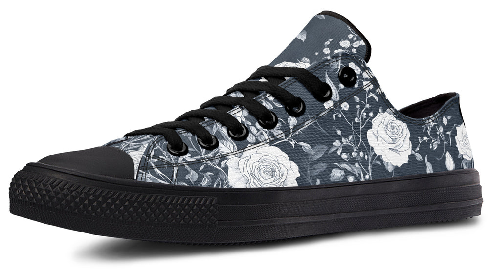 Grey Rose Romance Low Tops - Classic Premium Canvas Shoes with Comfortable and Durable Soles