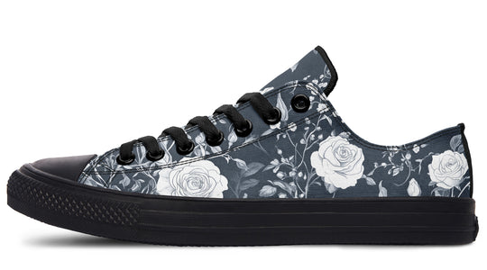 Grey Rose Romance Low Tops - Classic Premium Canvas Shoes with Comfortable and Durable Soles