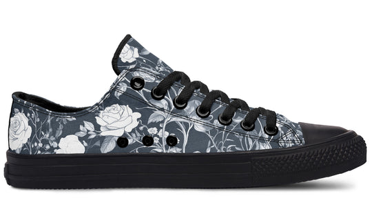 Grey Rose Romance Low Tops - Classic Premium Canvas Shoes with Comfortable and Durable Soles