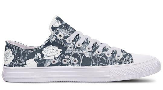 Grey Rose Romance Low Tops - Classic Premium Canvas Shoes with Comfortable and Durable Soles